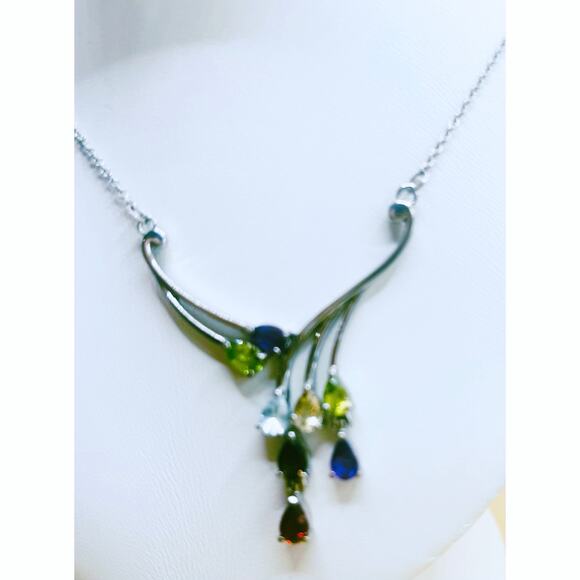 Multi Gemstone Necklace 18” in Stainless Steel 3.35 ctw - Picture 3 of 9